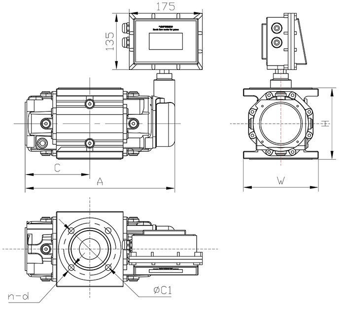 DN25氣體羅茨流量計外形尺寸圖